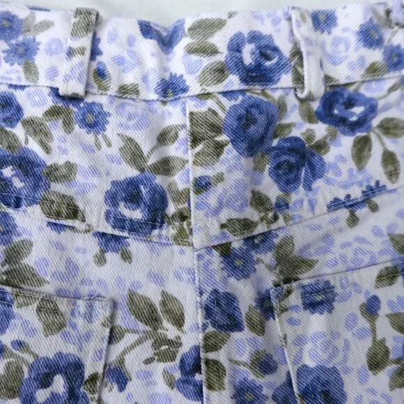 25x9 Vintage Erika Floral Denim Bermuda Shorts High Waist YKK Zip Fly Pockets - Picture 4 of 8